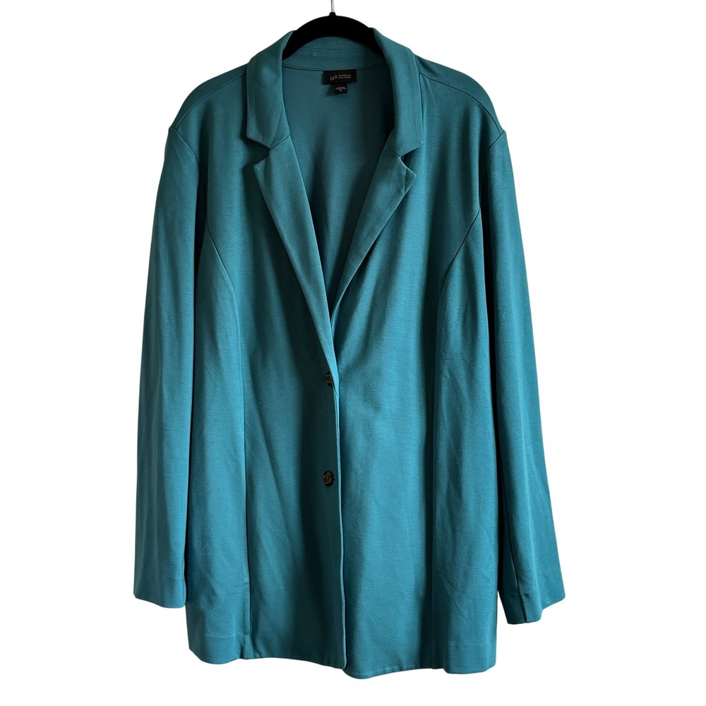 J. Jill Wearever Knit Blazer XL Teal Blue Stretch‎ 2 Button Jacket XL